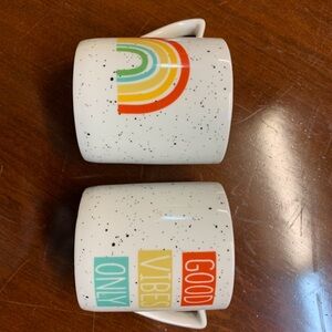 Speckled White Mug with Rainbow and Text Design